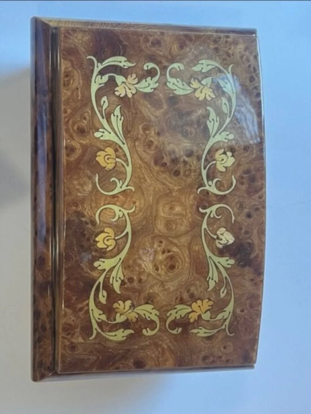 Splendid Music Box Brown Jewelry Box with Gold Floral Accents